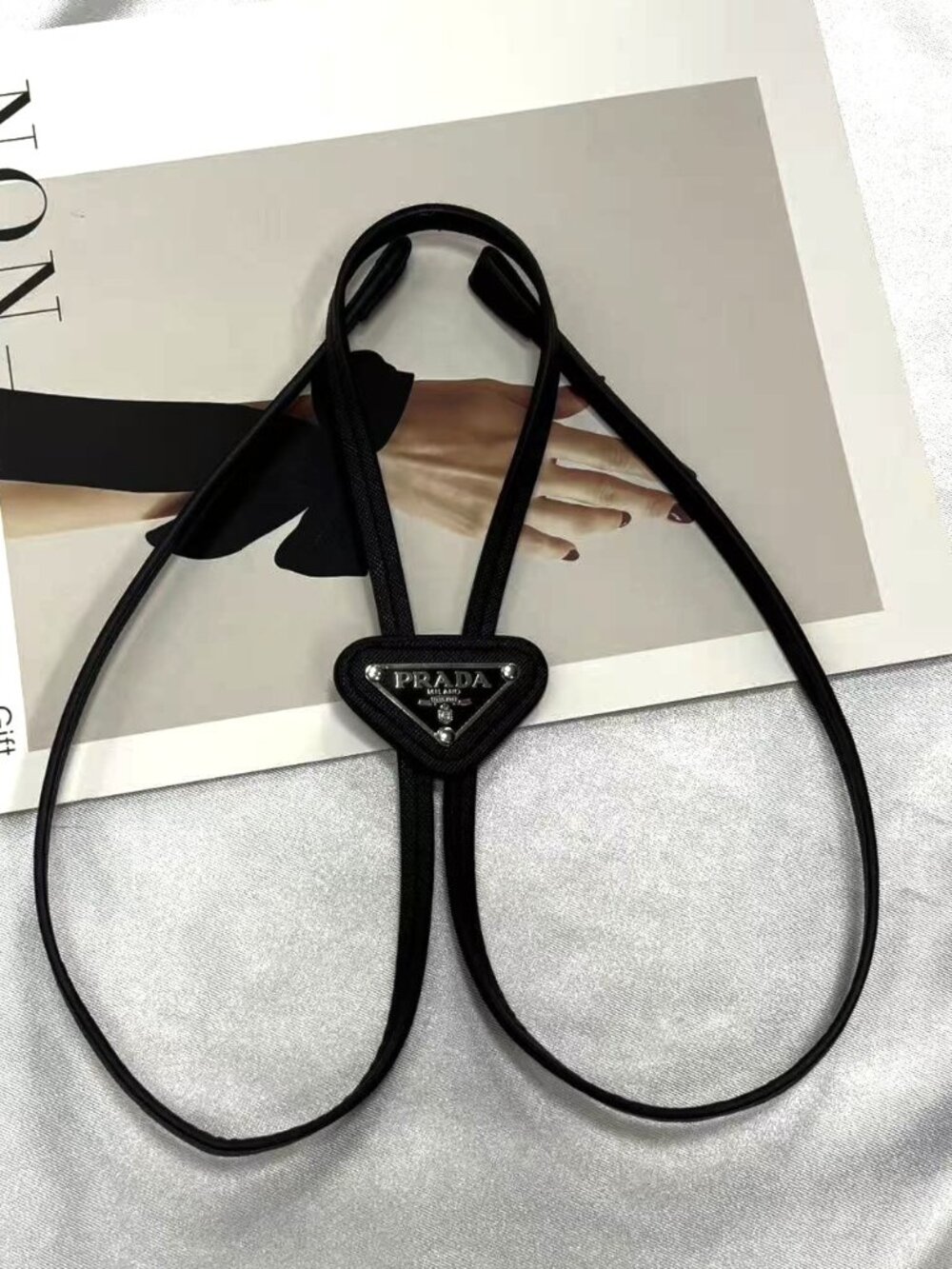 🤍 Prada Black Tie with Triangle Logo Design - Picture 4 of 5